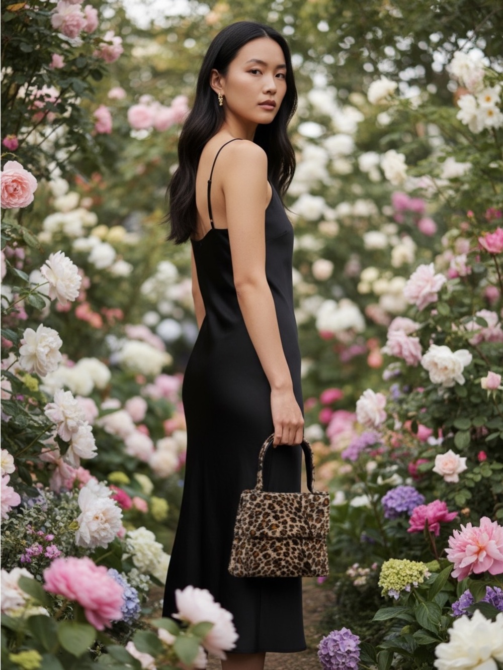 Leopard Print Faux Fur Top-Handle Bag - Brown